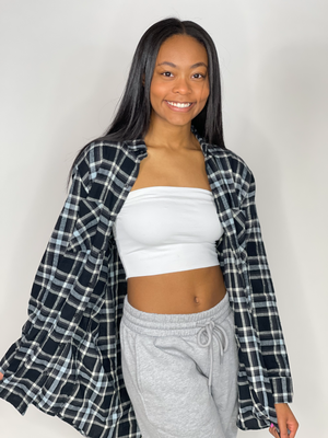 The Boyfriend Plaid Flannel Top-Black