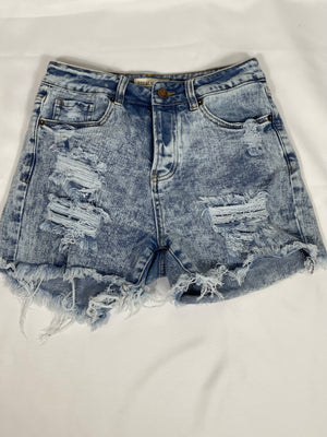 Diva Distressed Denim Shorts-Acid Wash
