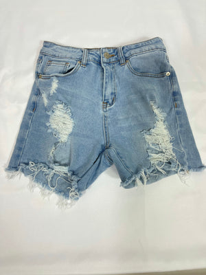 Diva Distressed Denim Shorts-Light Indigo