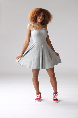 teen girls Gray Checkmate Ruffle Detail Swing Dress, flowy, comfortable, stylish
