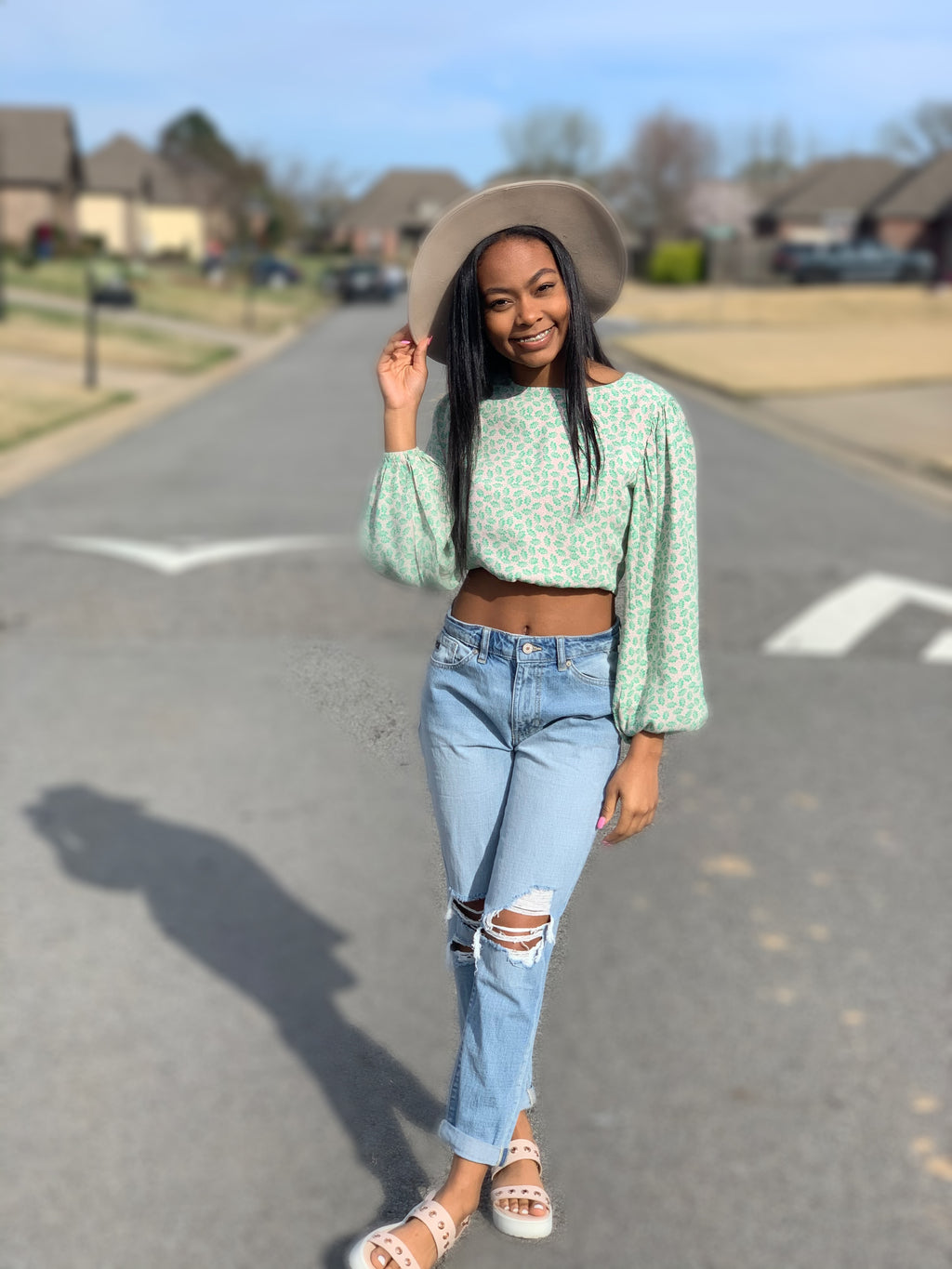 Green Floral Top